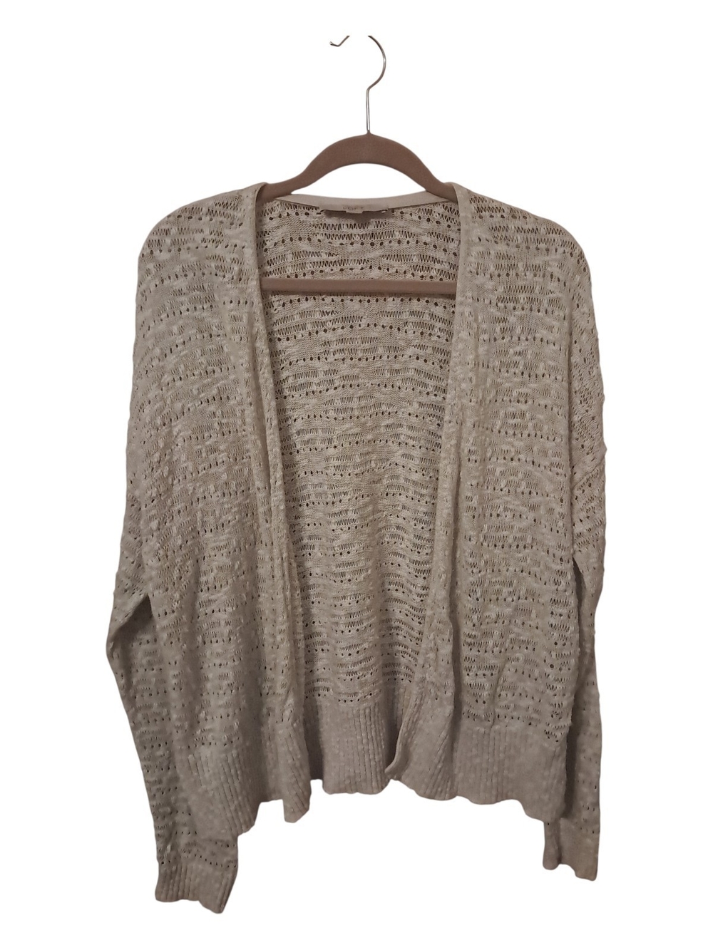 LOFT Open-Front Pointelle Cardigan - Beige